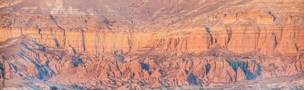 Traditional landscape of Cappadocia, Central Turkey. Panoramic view of natural rocks