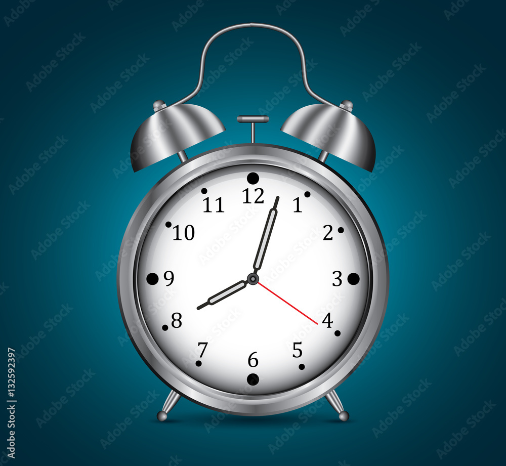 Retro alarm clock realistic vector illustration