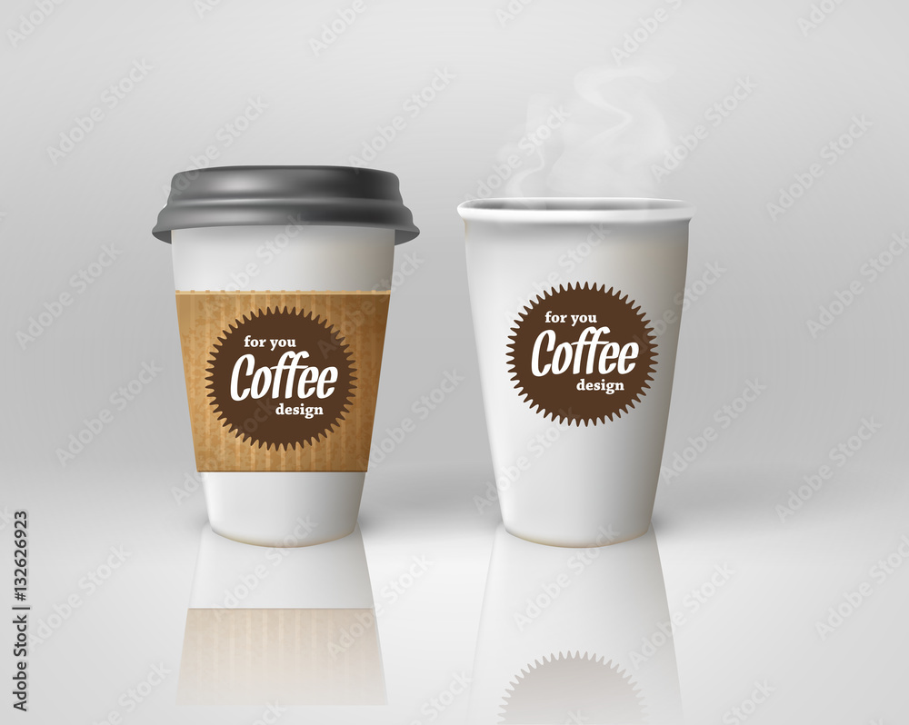 Realistic paper coffee cup set.