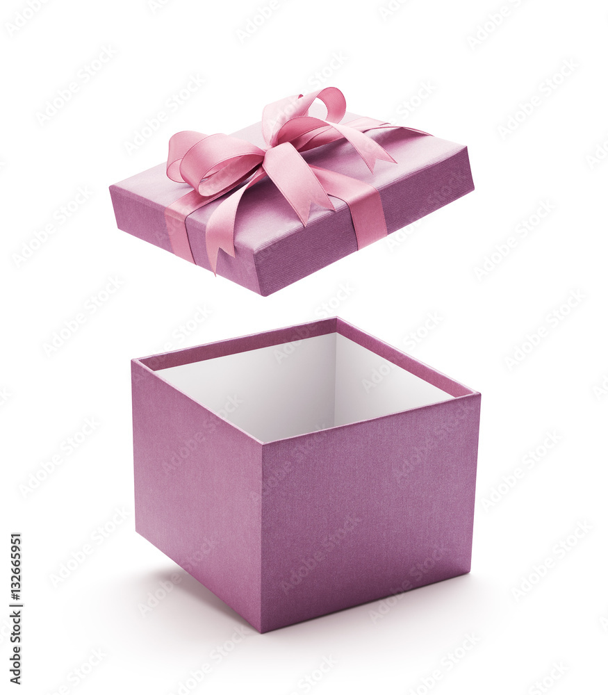 Purple open gift box isolated on white background - Clipping path included