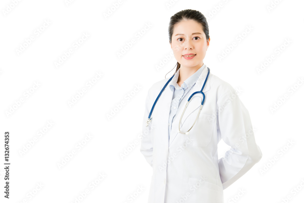 successful asian woman professional doctor with stethoscope hand