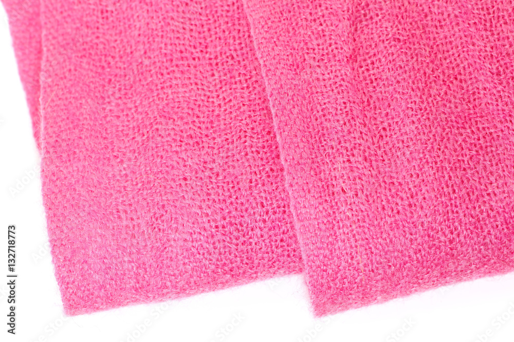 Close - up Silk pink scarf on white background