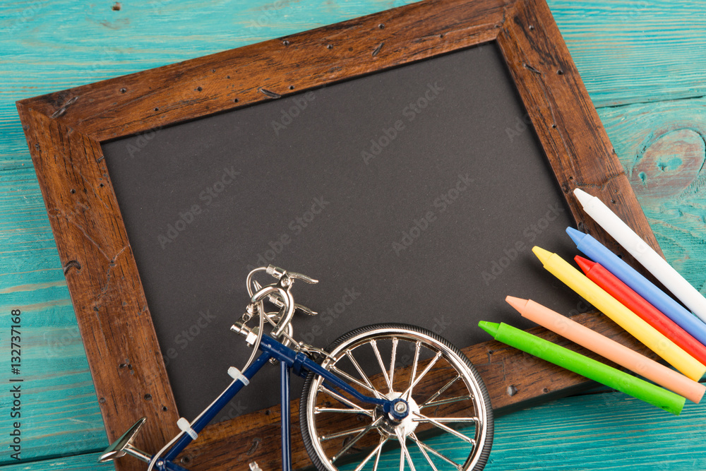 chalk board on wooden background