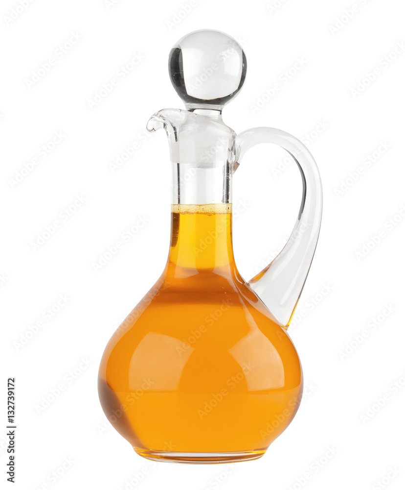 Vegetable oil glass bottle isolated on white background