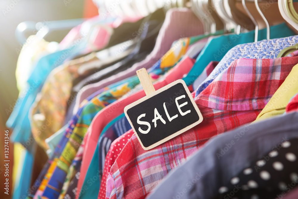 Clothes hanging on the rack in the store