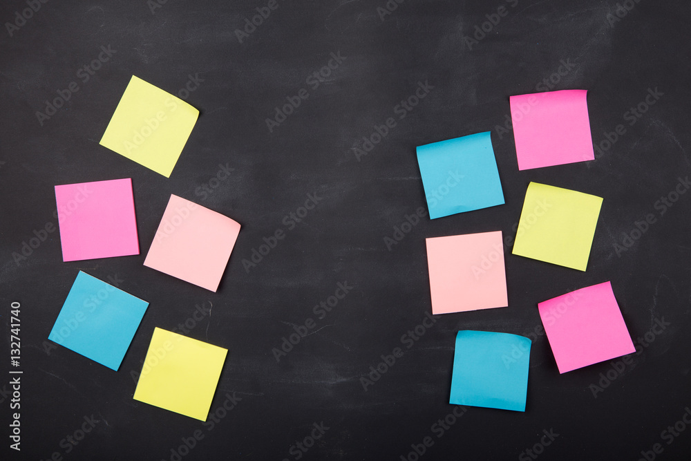 sticky notes on the blank blackboard