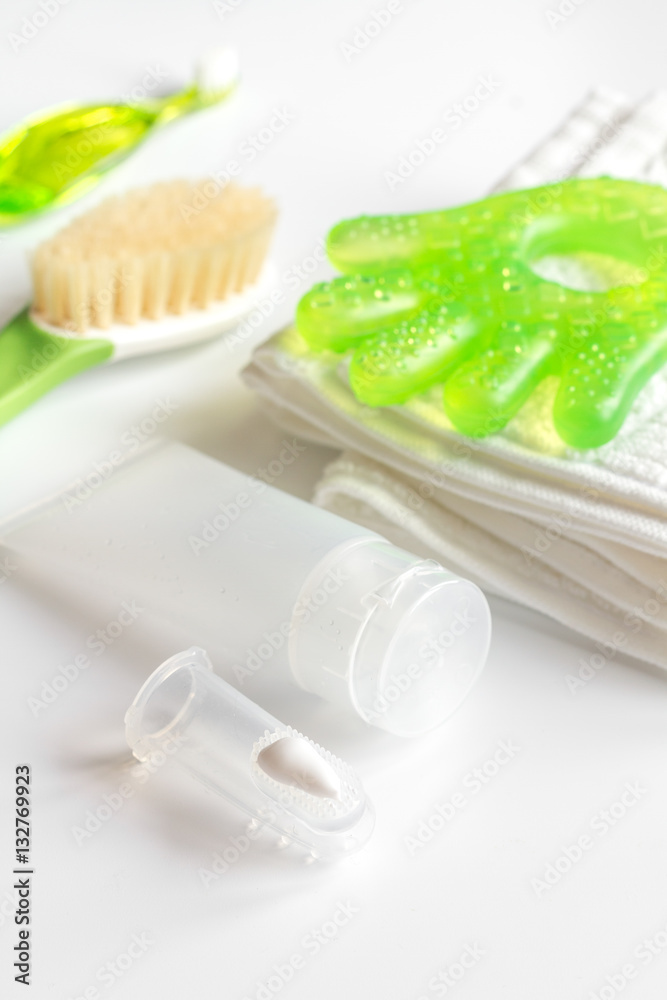 childrens toothbrush oral care on white background