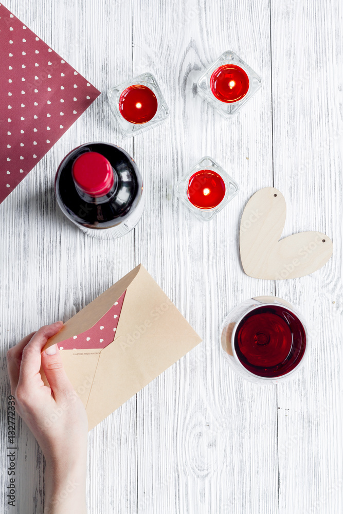 concept Valentines Day love letter wooden background top view