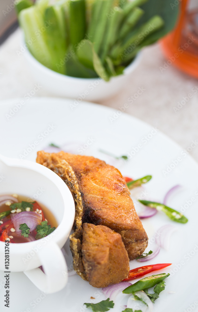 Fried Snapper fish with spicy sauce