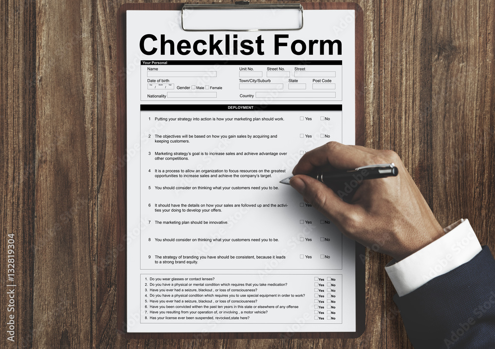 Checklist Form Document Data Information Contract Concept