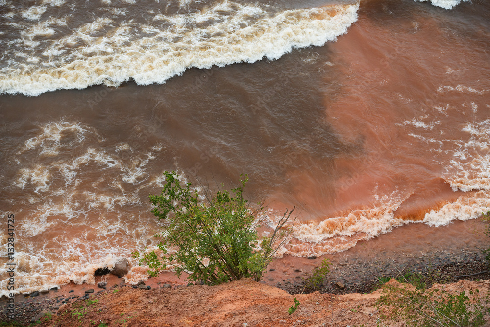 Storm on Lake Onega. The top view on powerful surf.