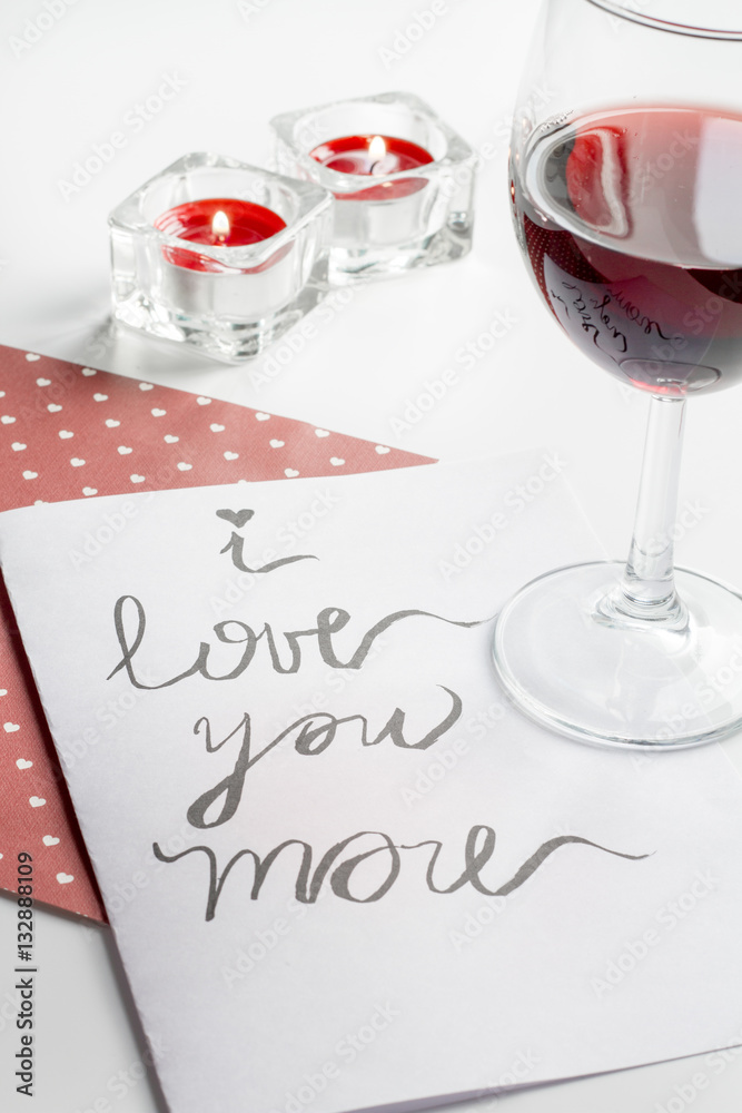 concept of Valentines Day love letter on white background