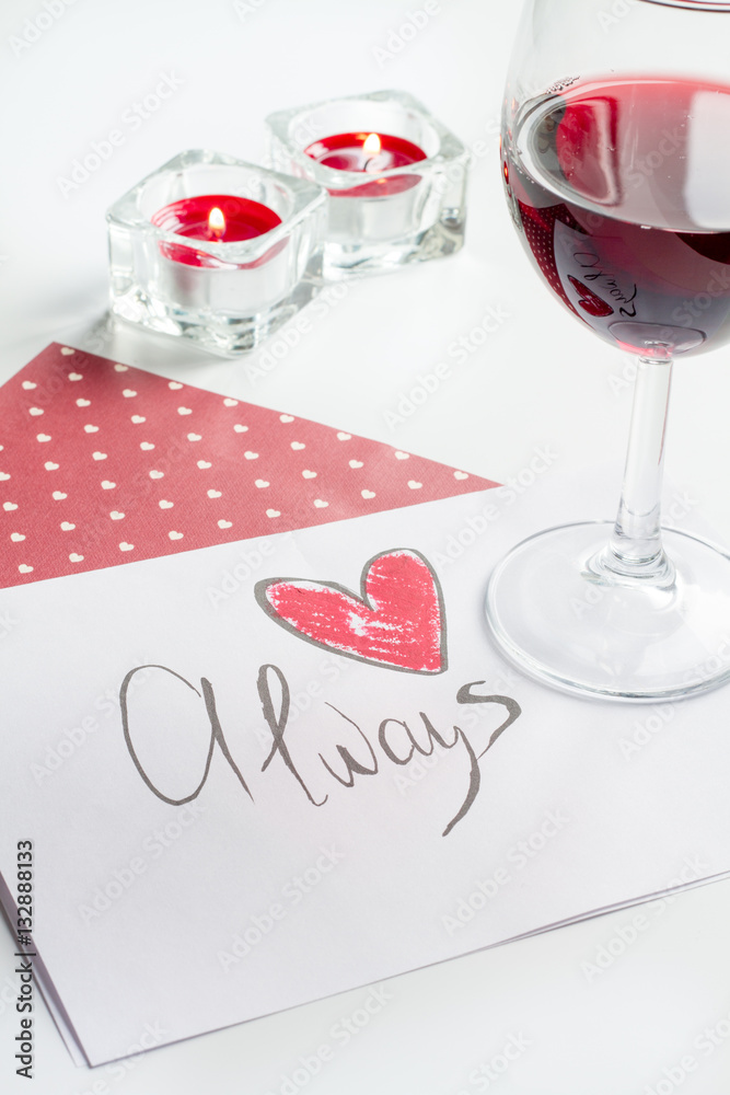 concept of Valentines Day love letter on white background