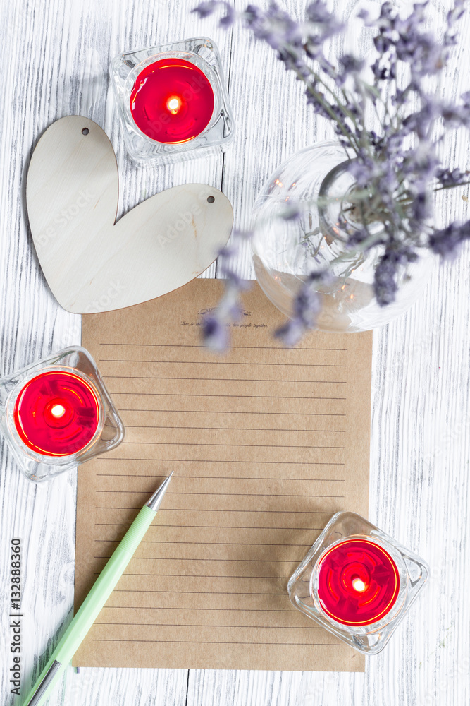 concept Valentines Day love letter wooden background top view