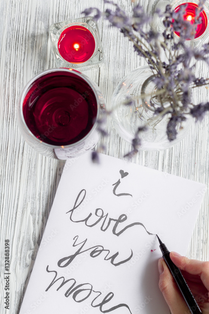 concept Valentines Day love letter wooden background top view