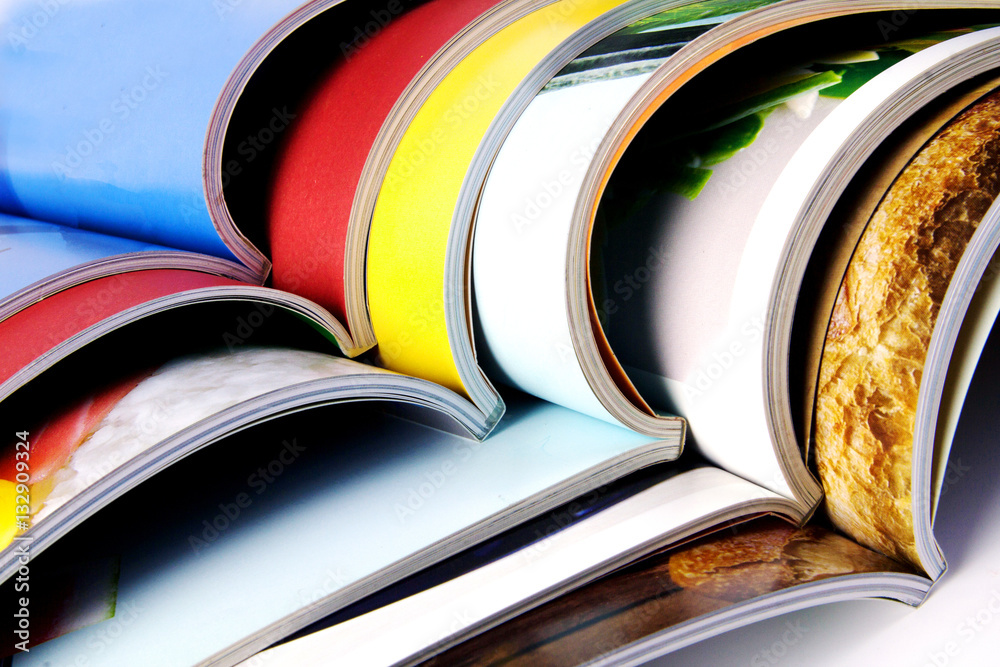 stack of colorful magazines