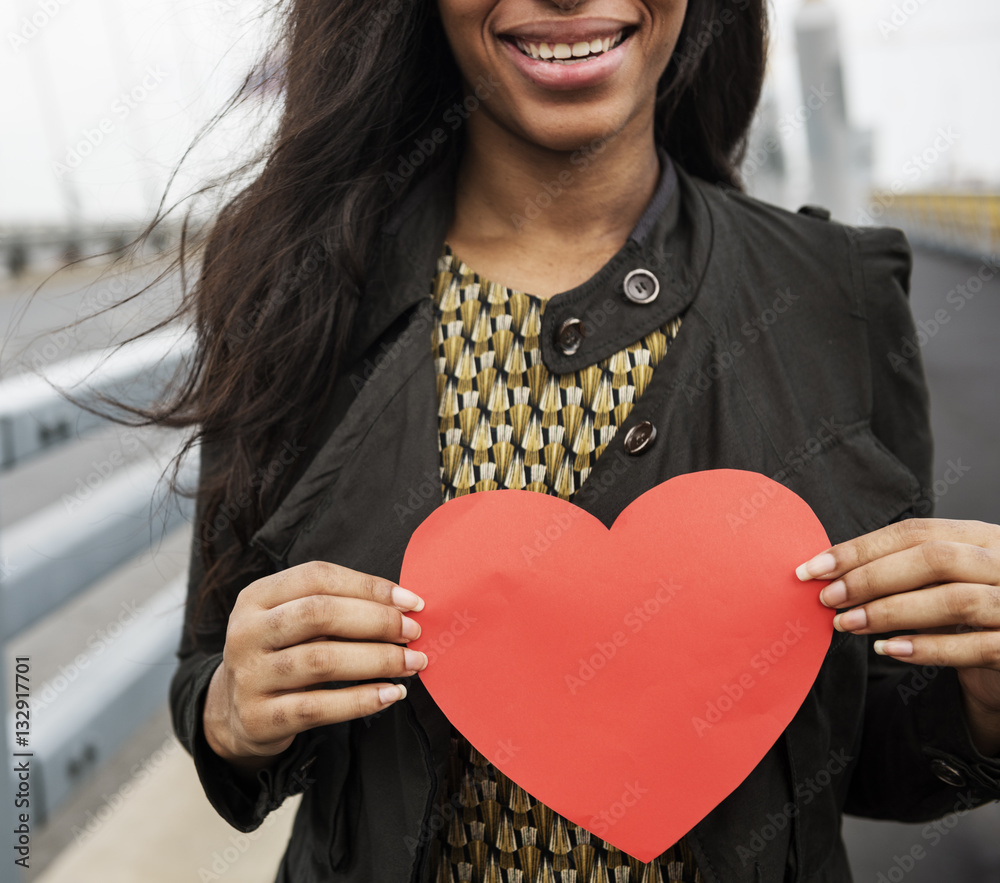 African Woman Holding Heart Shape Symbol Love Concept