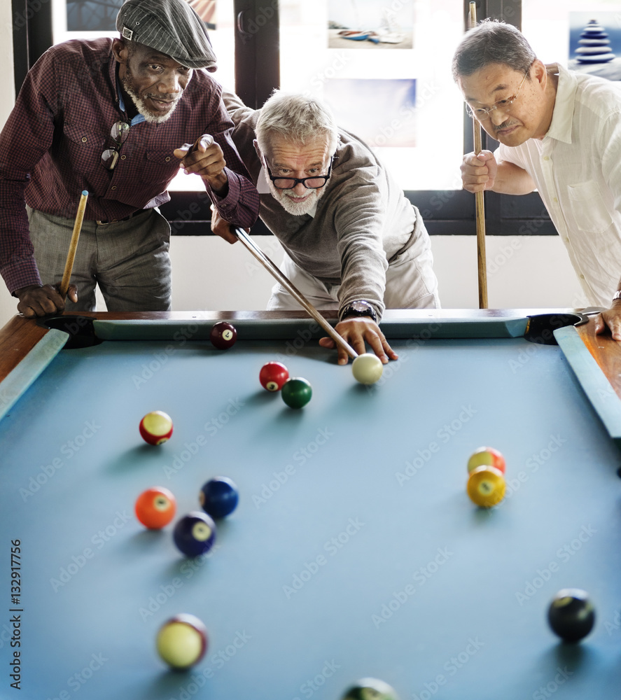 Friends Playing Billiard Relaxation Happiness Concept