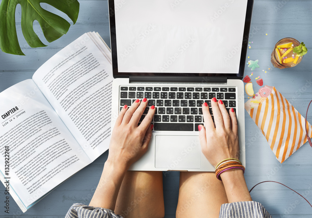 Female Hands Typing Macbook Concept