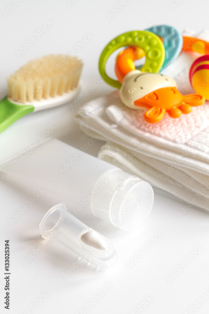 childrens toothbrush oral care on white background