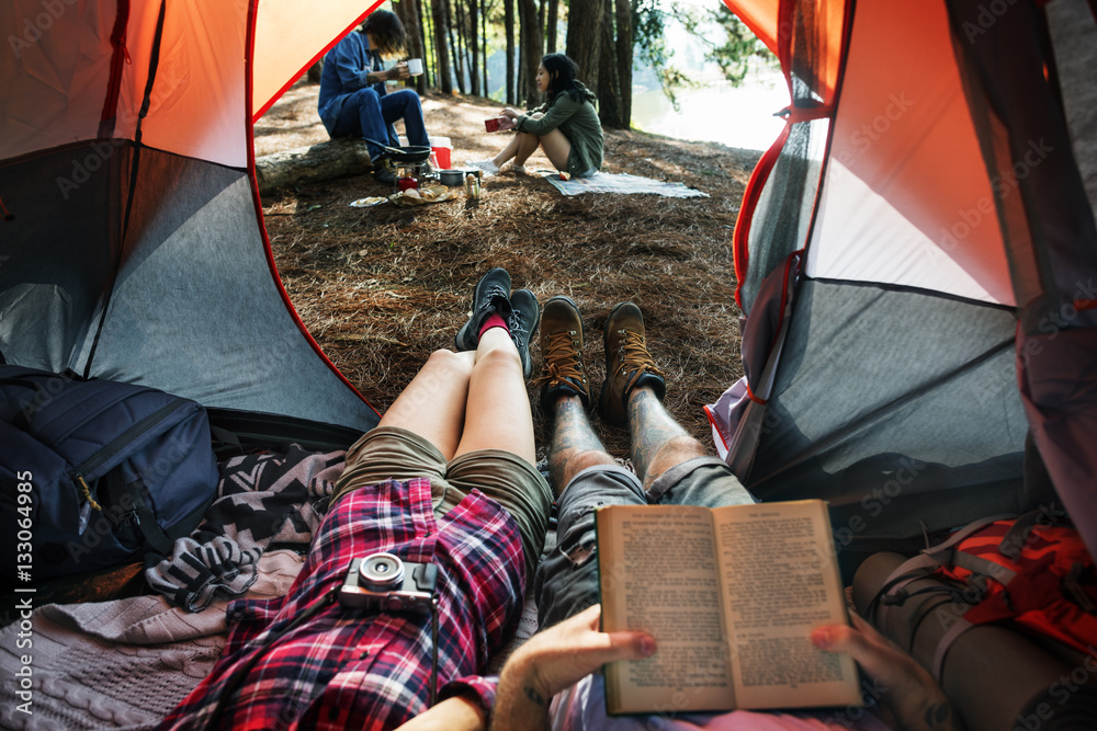 Friends Camping Relax Vacation Weekend Concept