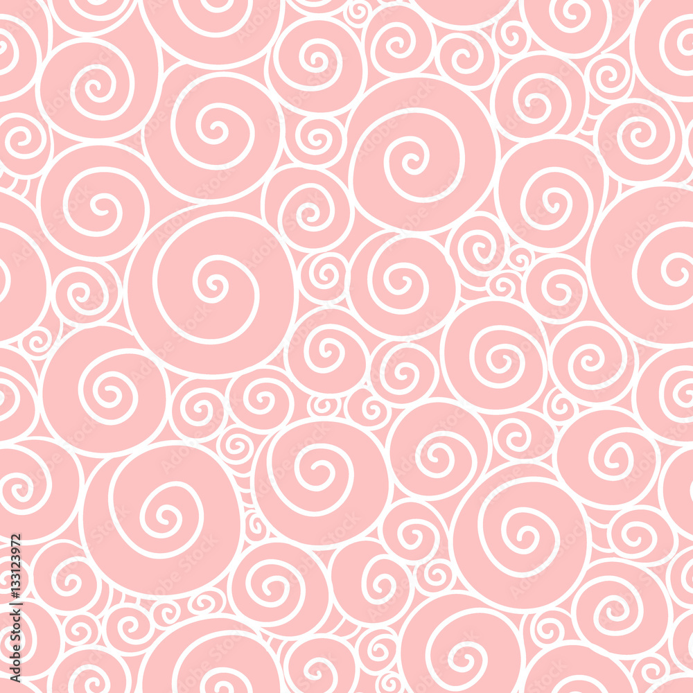 Vector seamless pattern. Abstract pattern with spirals on a pink background.