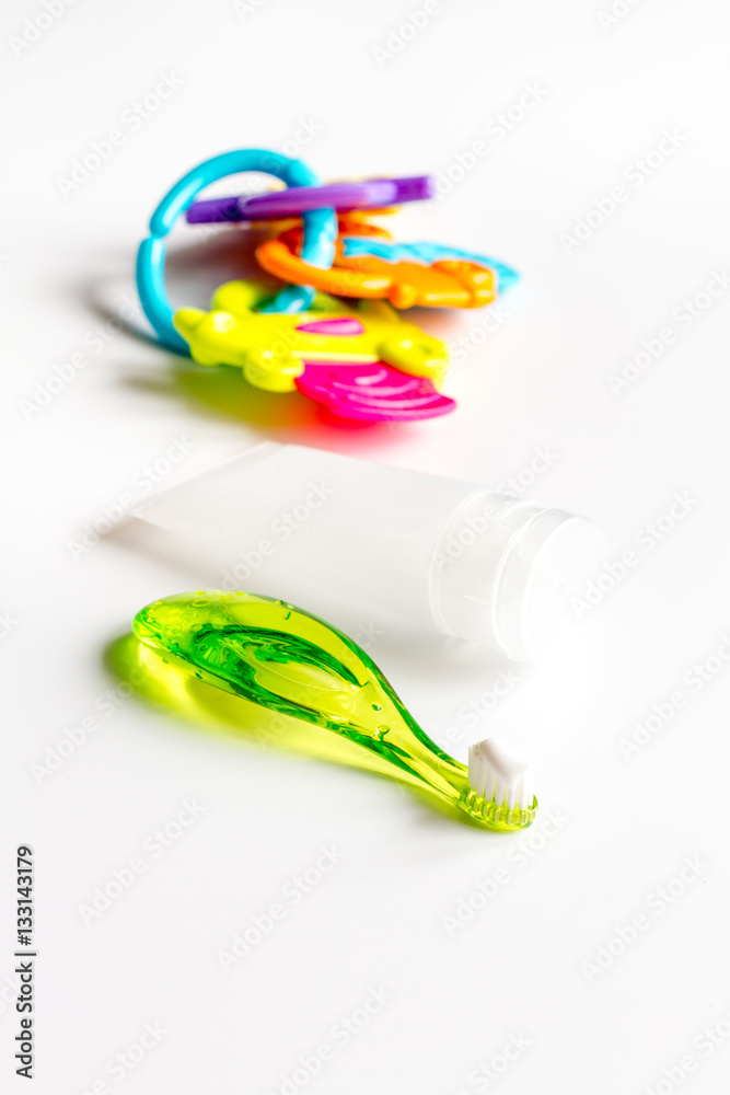 childrens toothbrush oral care on white background