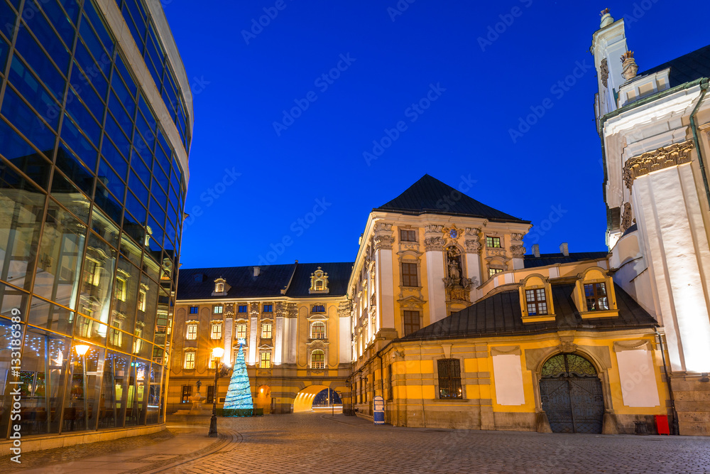 Architecture of the Market Square in Wroclaw at dusk, Poland.