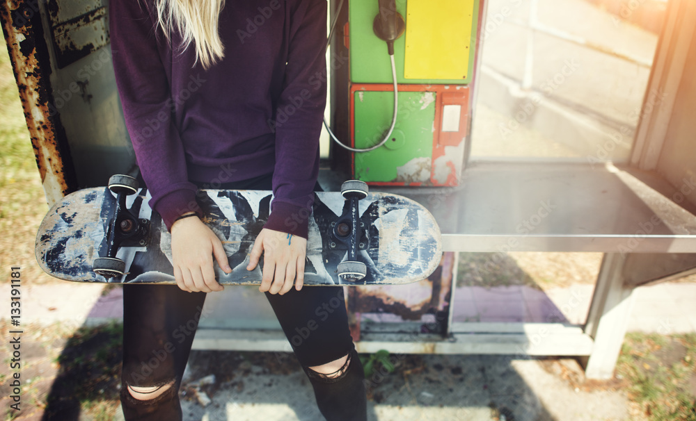 Skateboard Playing Standing Lifestyle Relaxing Concept