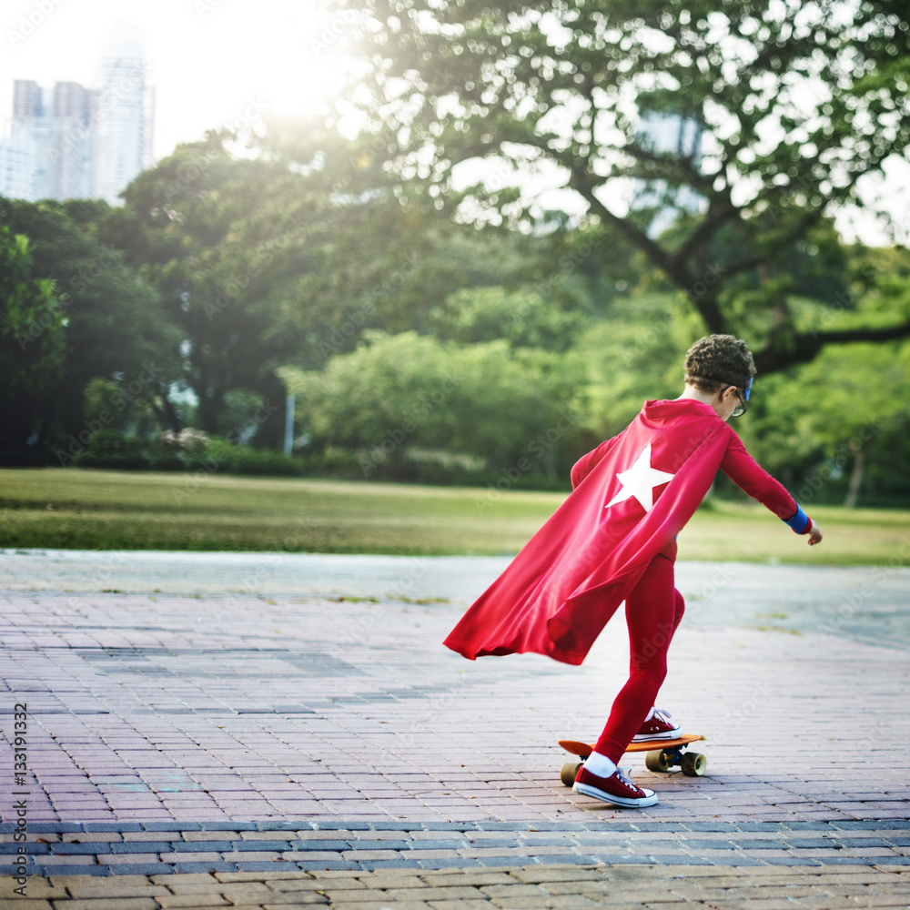 Kid Skateboard Superhero Youth Playful Concept