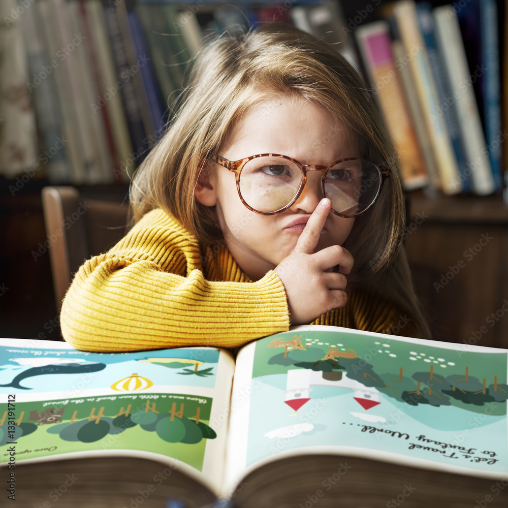 Adorable Cute Girl Reading Storytelling Concept