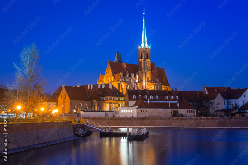 Architecture of the old town in Wroclaw at dusk, Poland.