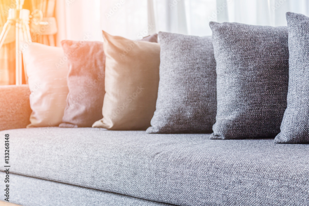 contemporary interior of Living room with part of sofa in sunny