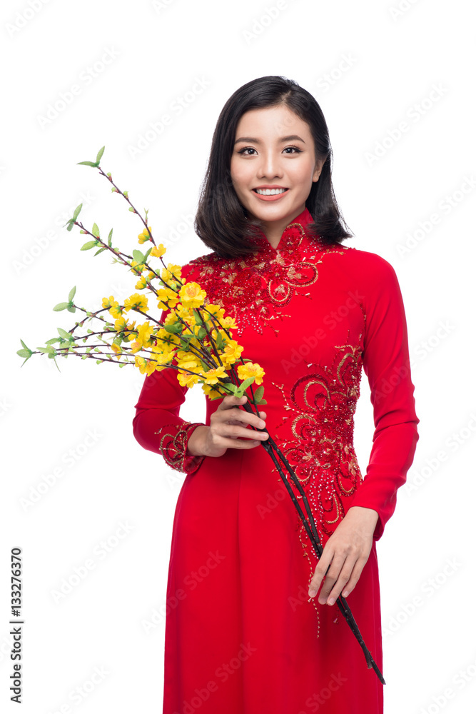 Portrait of a beautiful Asian woman on traditional festival cost