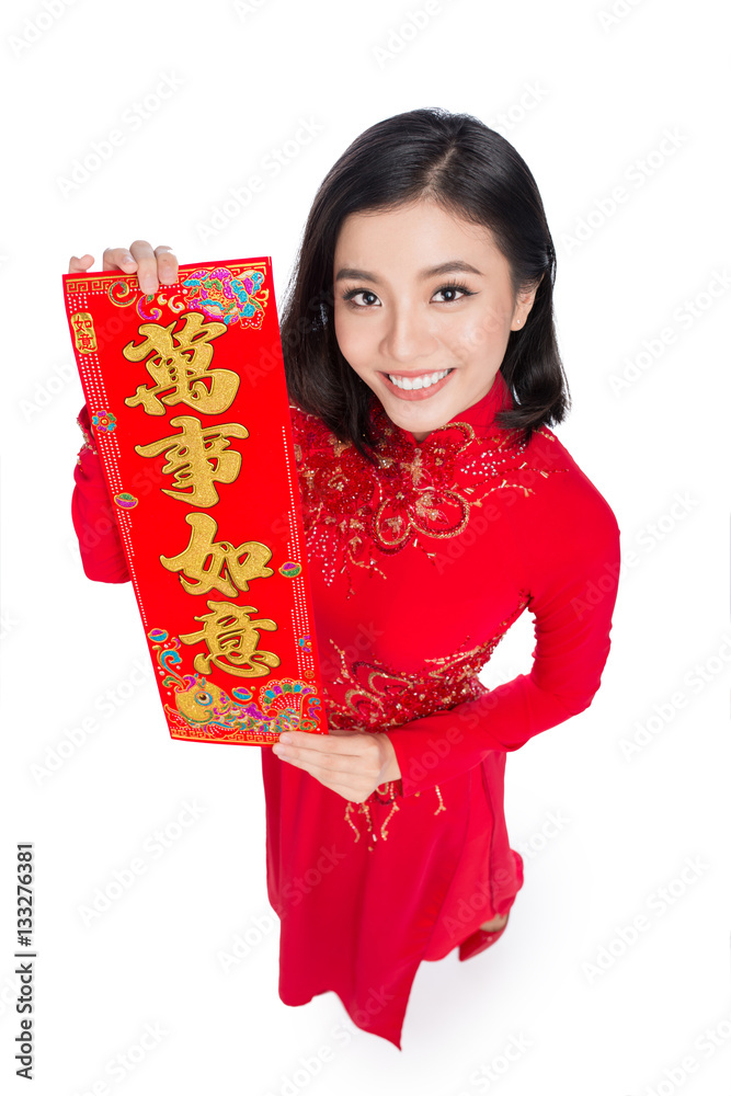 Portrait of a beautiful Asian woman on traditional festival cost