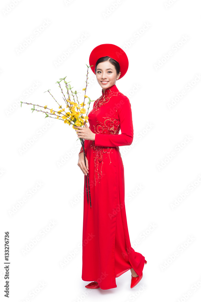 Full length of a beautiful Asian woman on traditional festival c