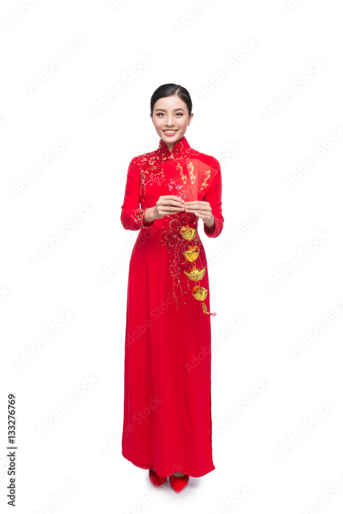 Full length of a beautiful Asian woman on traditional festival c