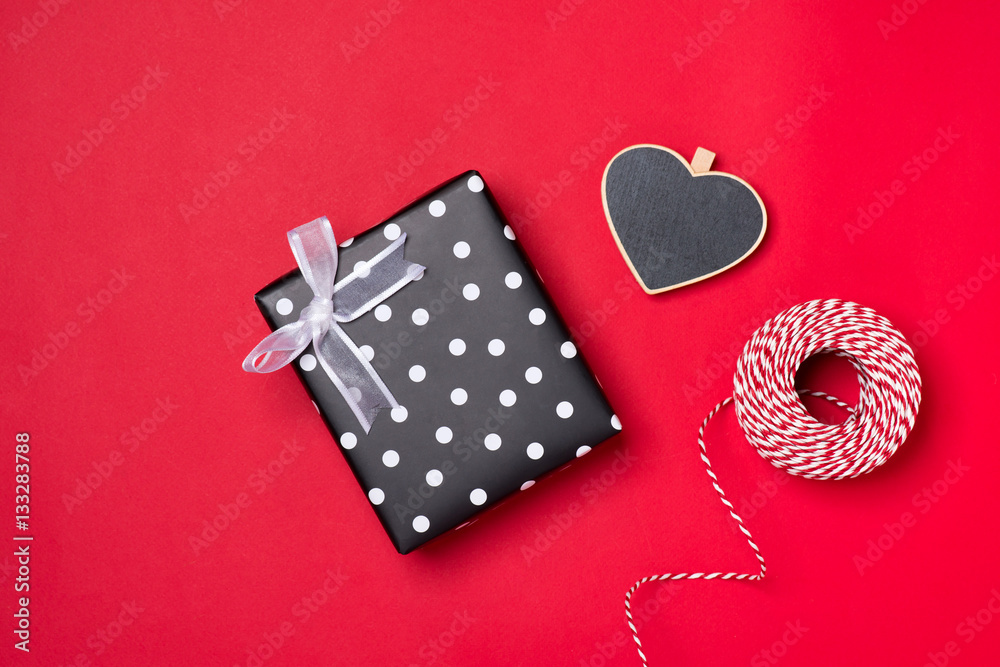 Gift card for Valentines Day with letter and heart on color bac