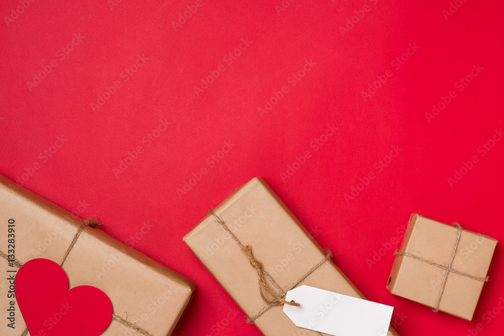 Happy birthday and gift box on red background