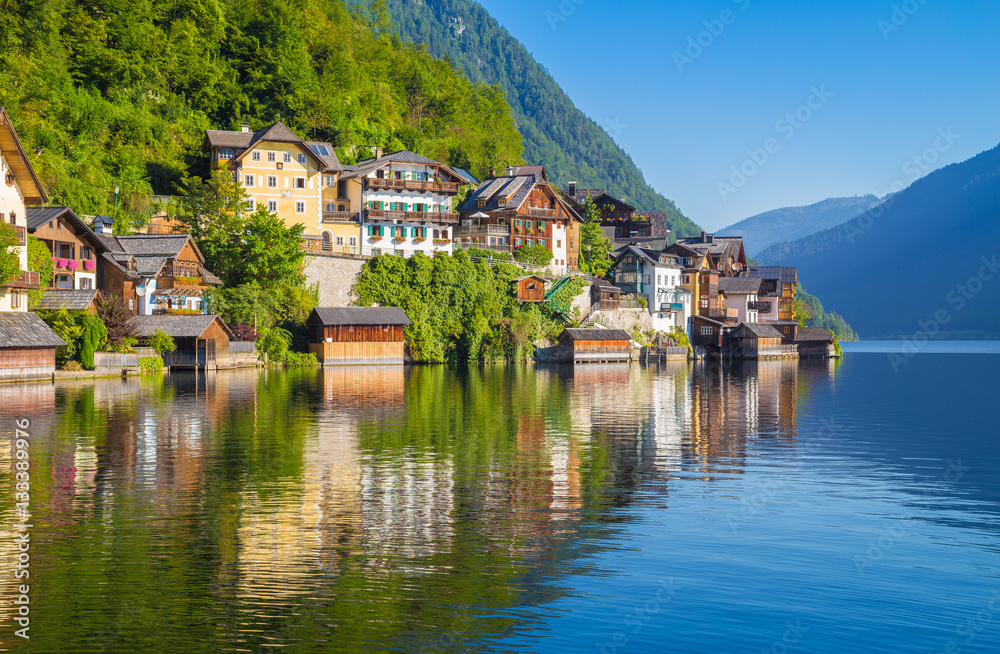 Historic town of Hallstatt in summer, Salzkammergut, Austria