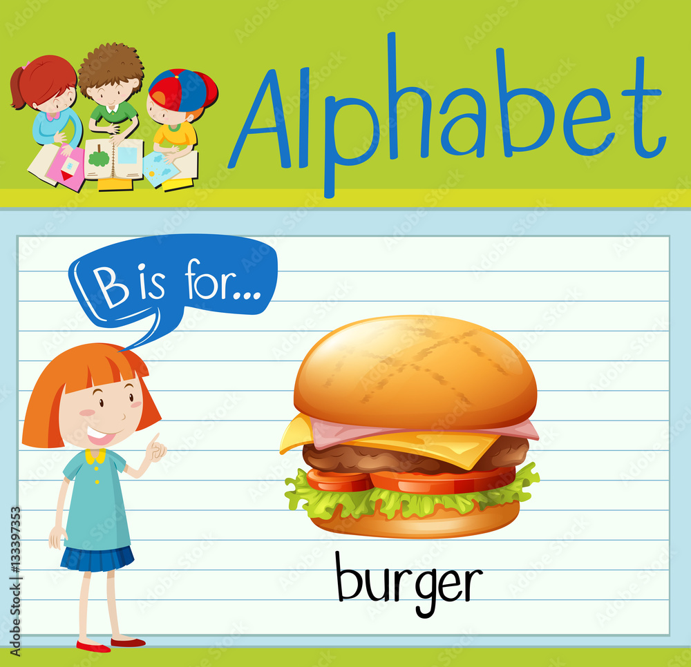 Flashcard letter B is for burger