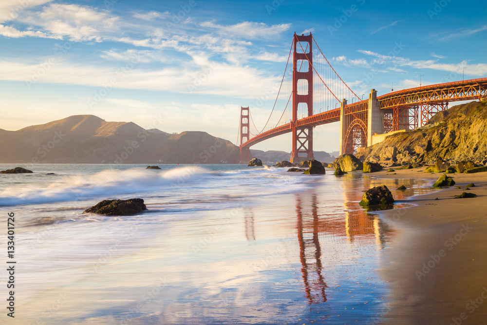 Golden Gate Bridge at sunset, San Francisco, California, USA