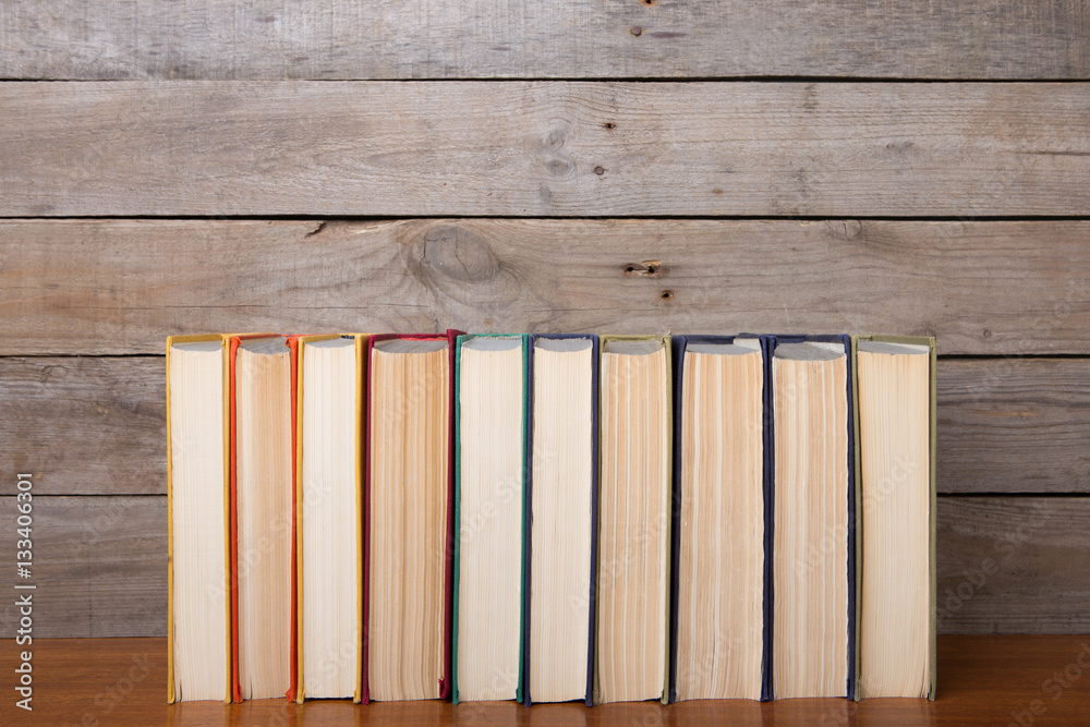 books on the wooden background