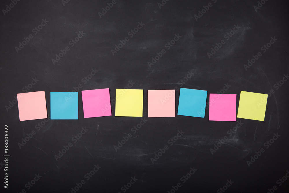 sticky notes on the blank blackboard