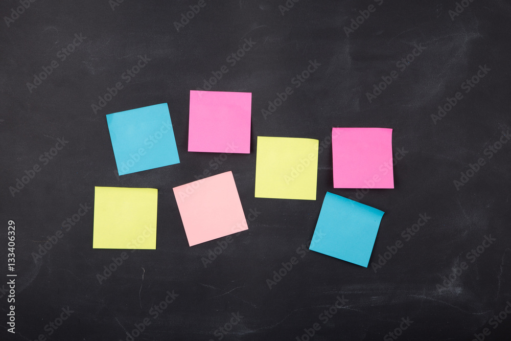 sticky notes on the blank blackboard