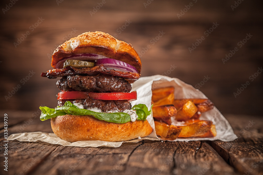 Home made hamburger with lettuce and cheese