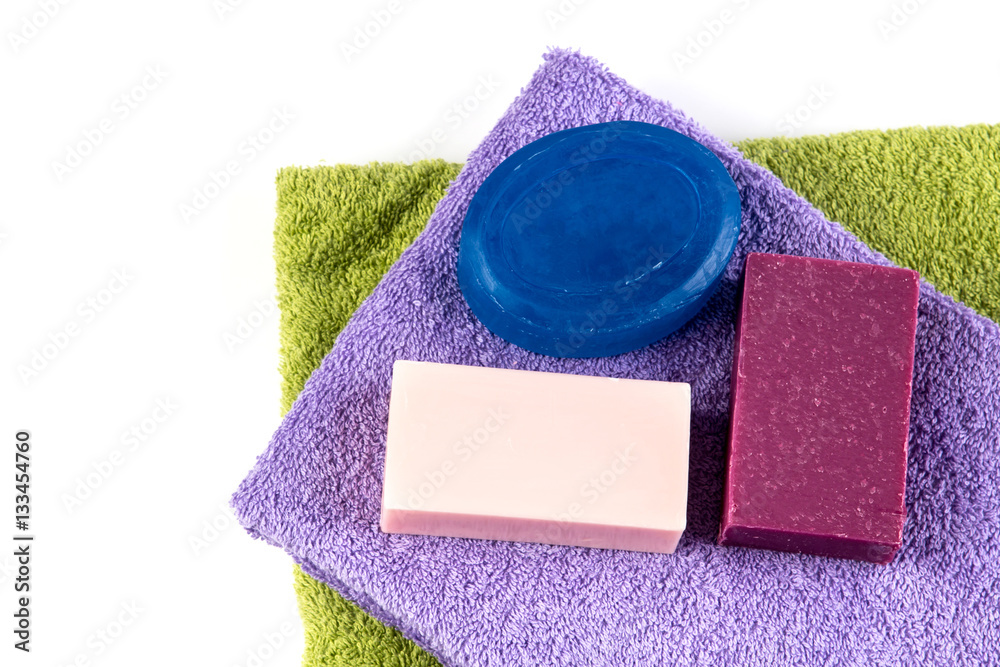 natural soap bar on bath towel