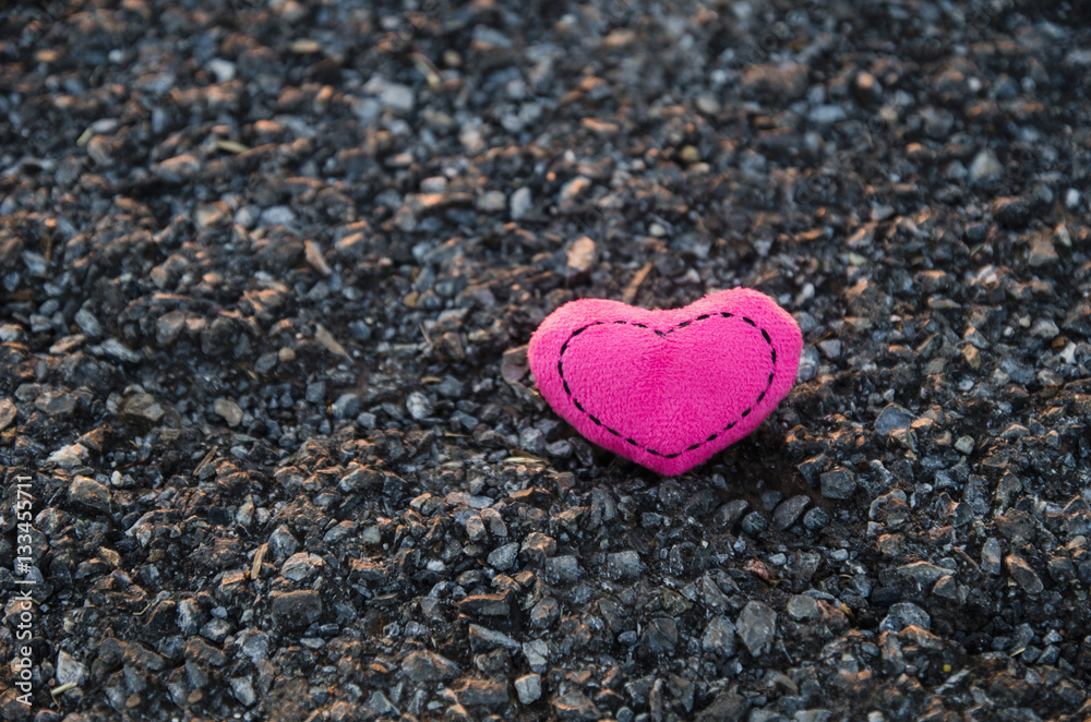 Valentines Day. knitted hearts. pink heart and sunset