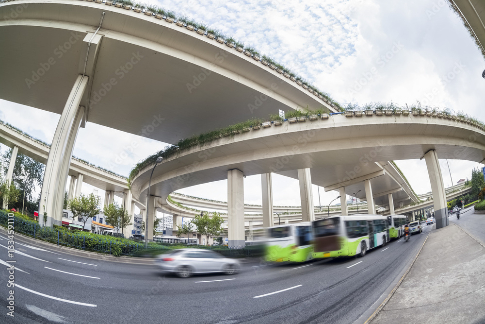 city overpasses , fisheye view