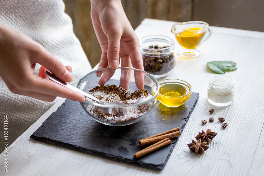 organic scrub handmade at home with hands